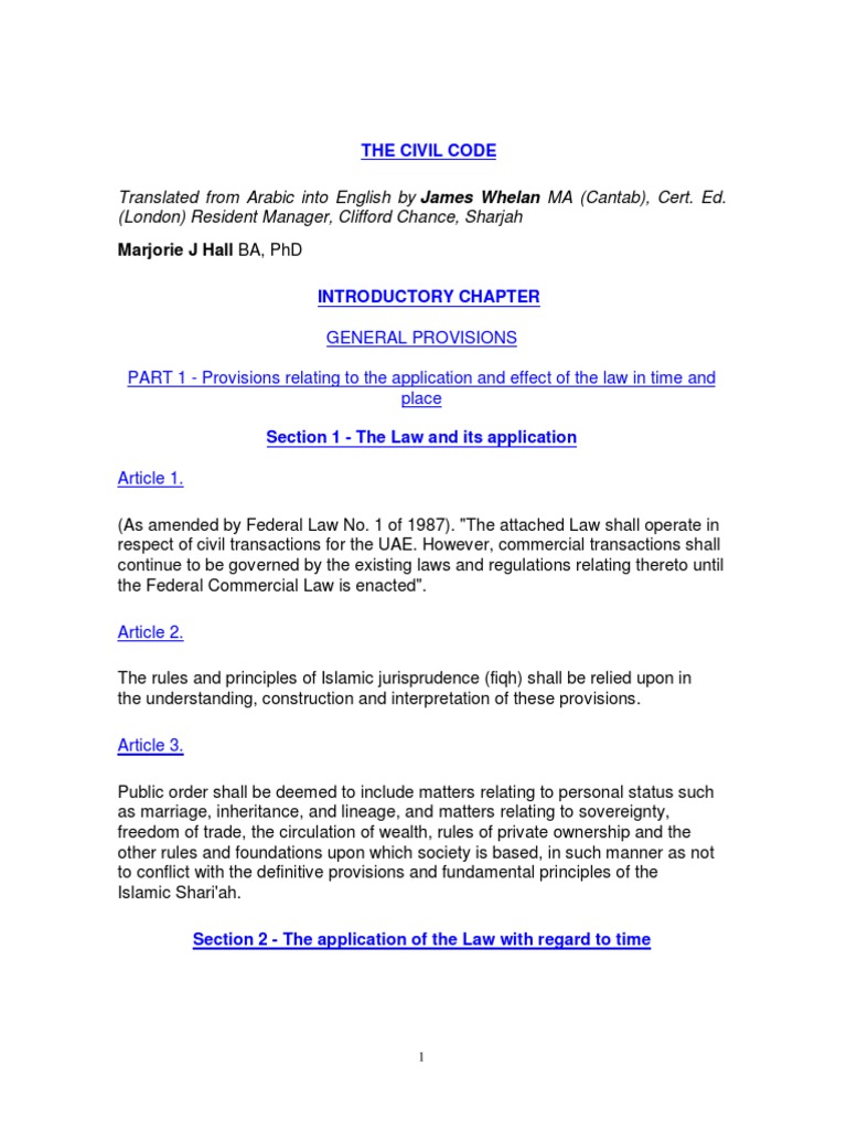Uae Civil Code English Translation | PDF | Law Of Agency | Offer And ...