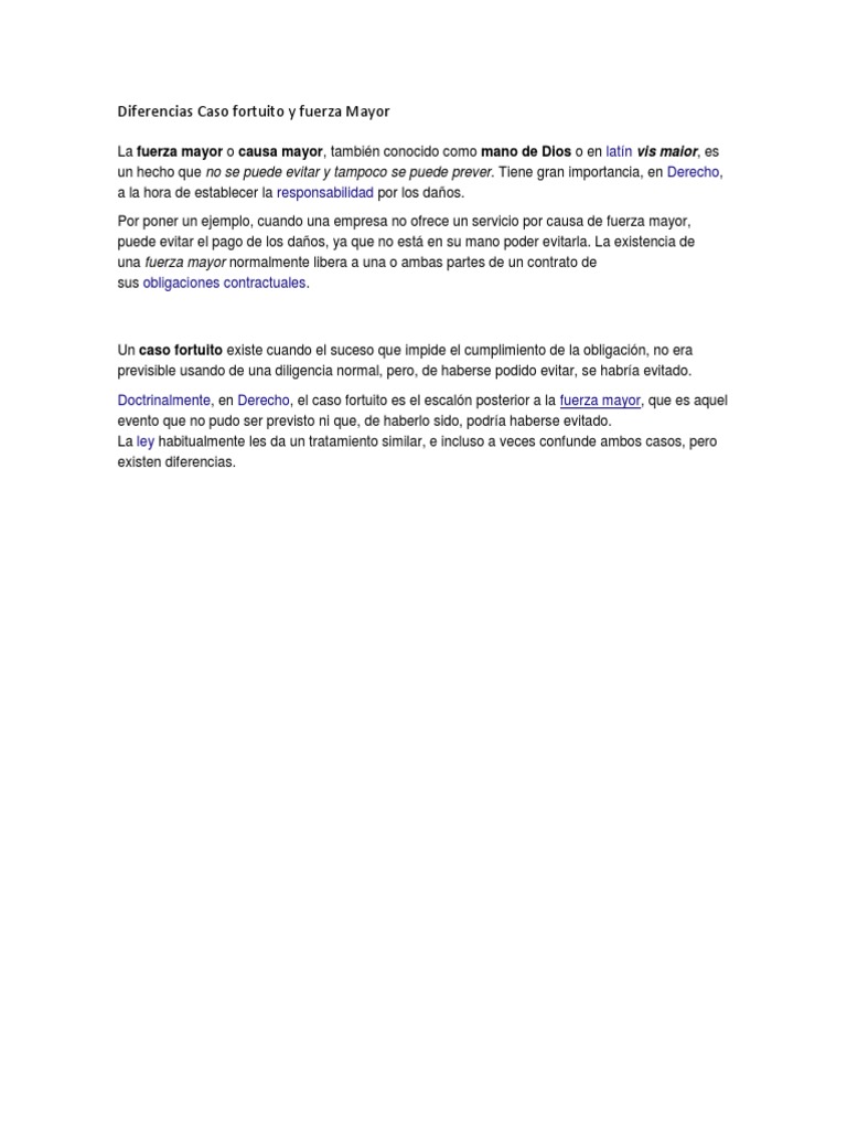 Diferencias entre Caso Fortuito y Fuerza Mayor | PDF
