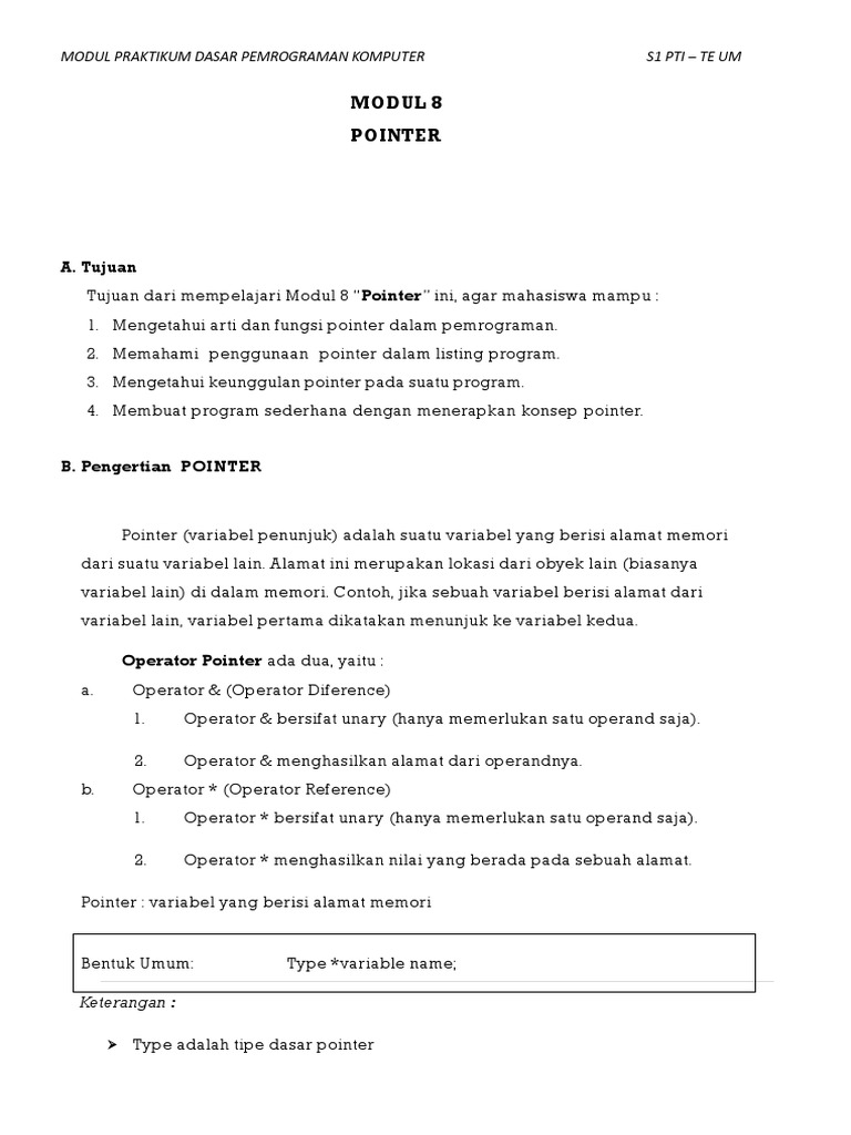 Pengantar dan Fungsi Pointer dalam Pemrograman | PDF | Komputer