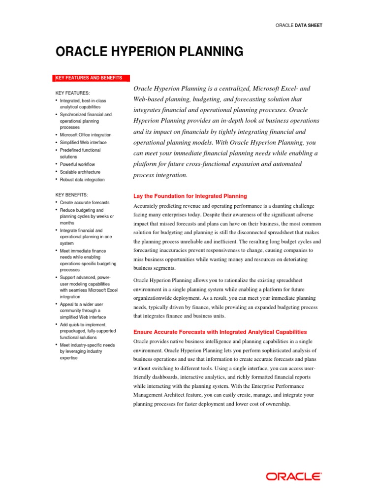 Oracle Hyperion Planning: Key Features and Benefits | PDF