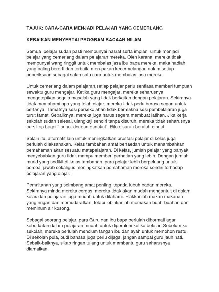 Tajuk Pelajar Cemerlang Pdf