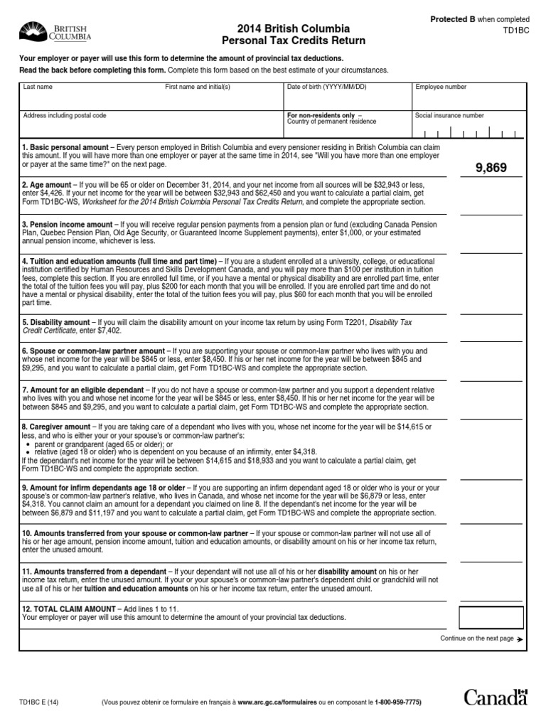 td1bc 14e PDF Pension Tax Credit