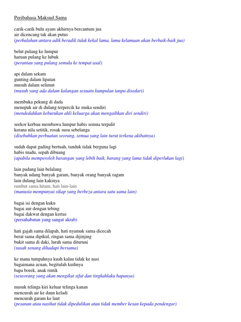 Peribahasa Maksud Sama