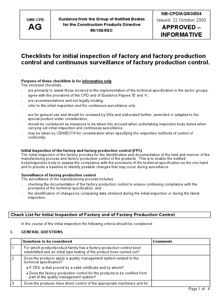 FPC Audit Checklist for Initial Inspection | PDF | Specification ...