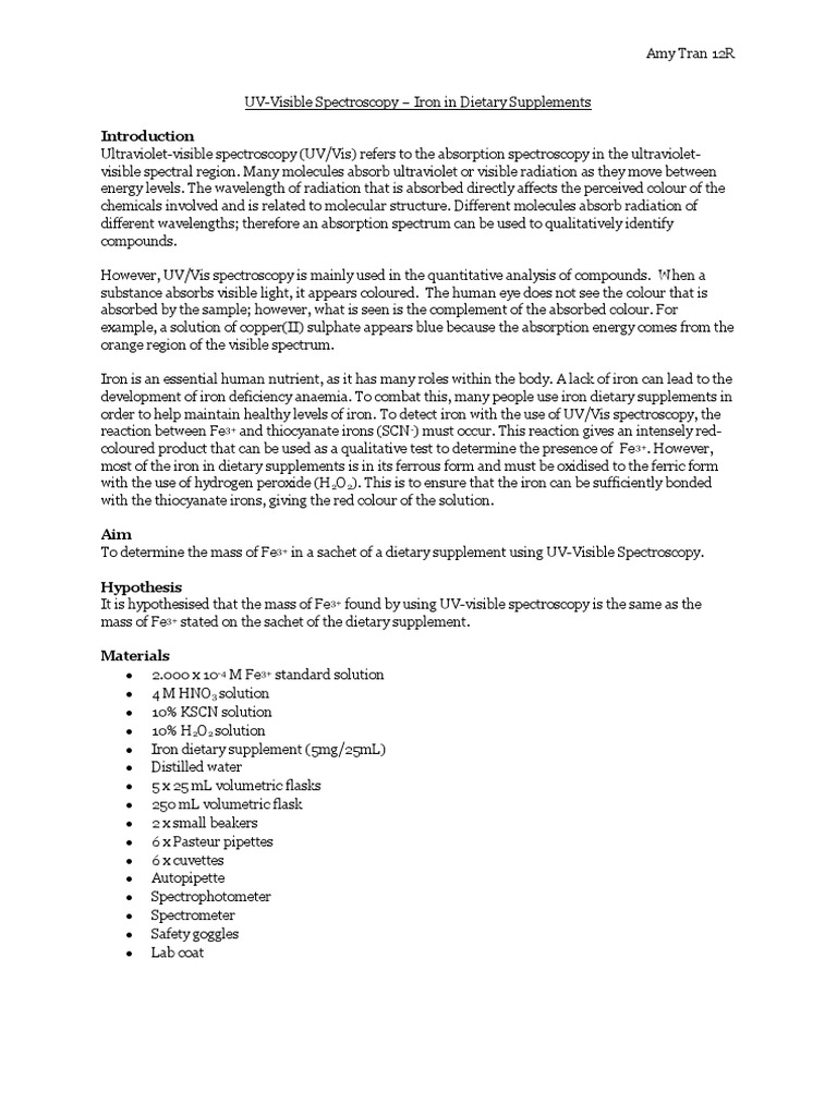 UVVisible Spectroscopy Report PDF UltravioletVisible Spectroscopy
