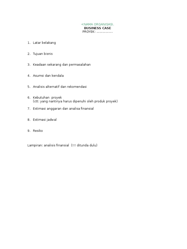 Contoh Format Business Case