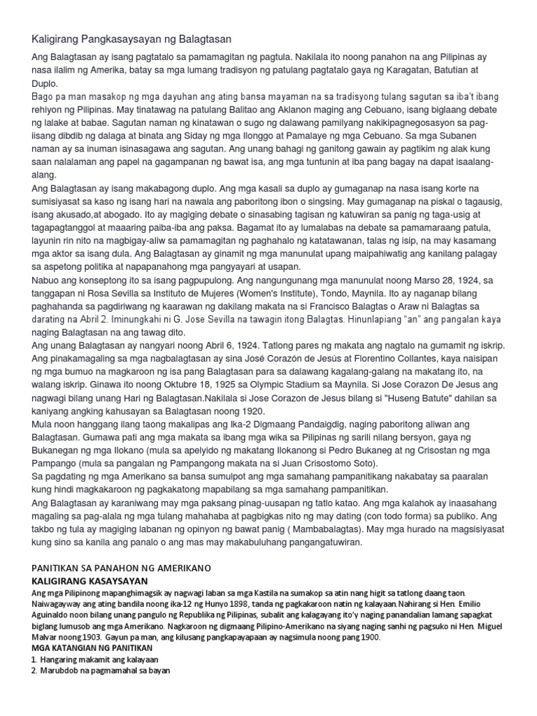 Kaligirang Pangkasaysayan NG Balagtasan | PDF