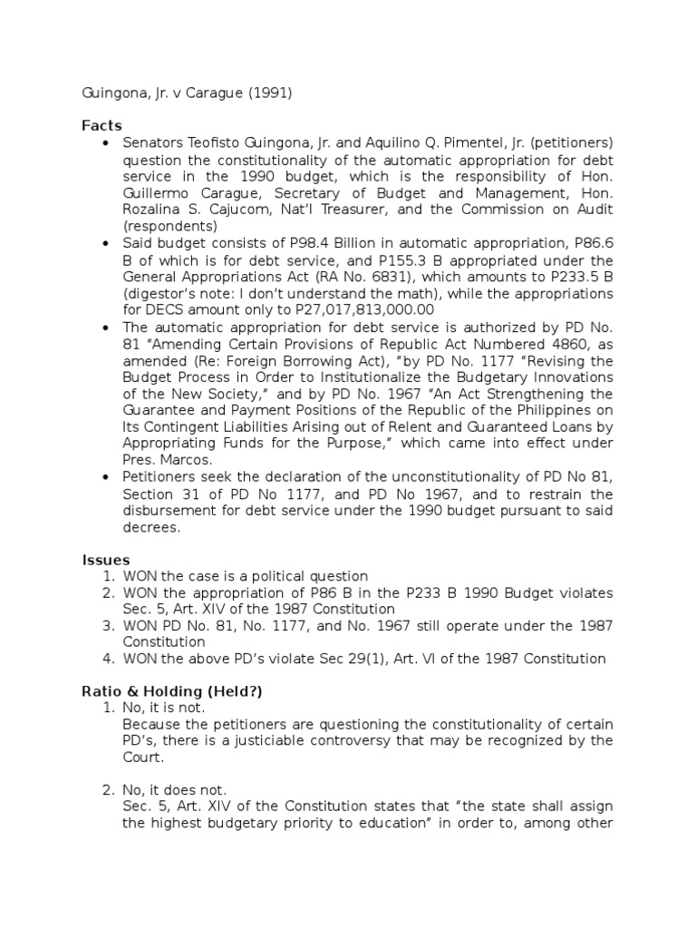 Guingona V Carague Digest PDF