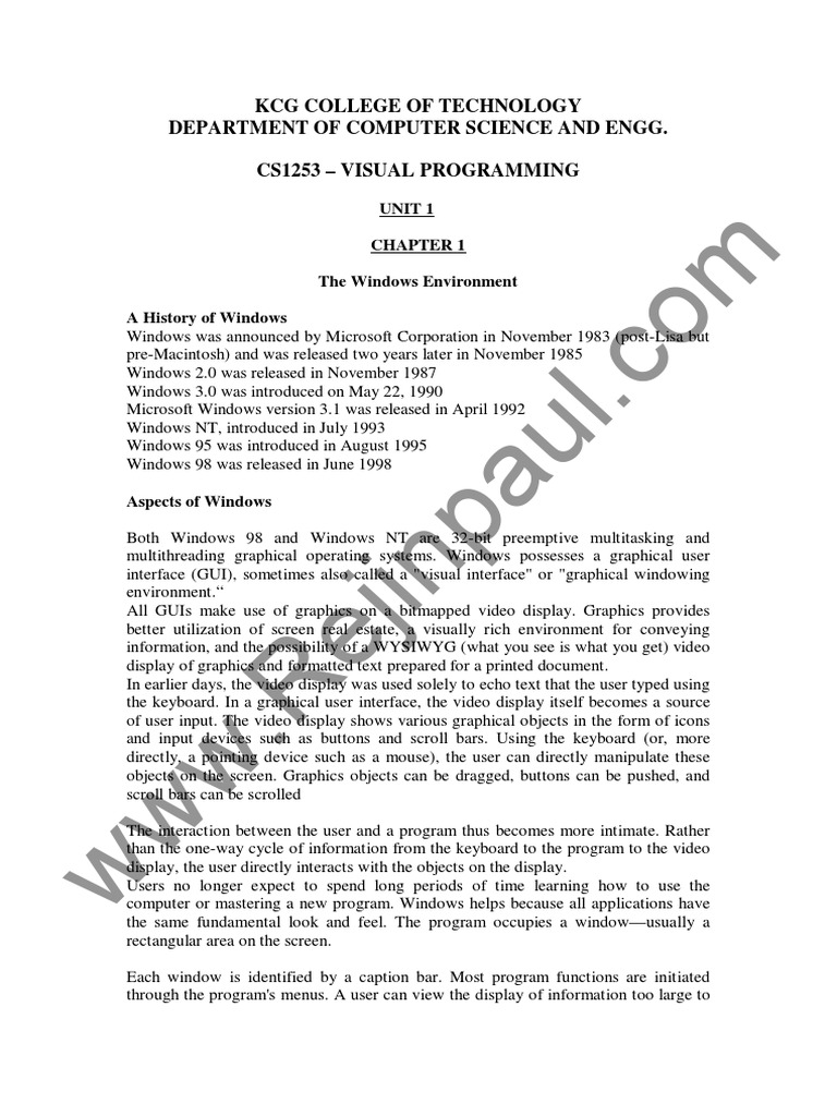 Visual Programming Notes1 Anirudh PDF | PDF