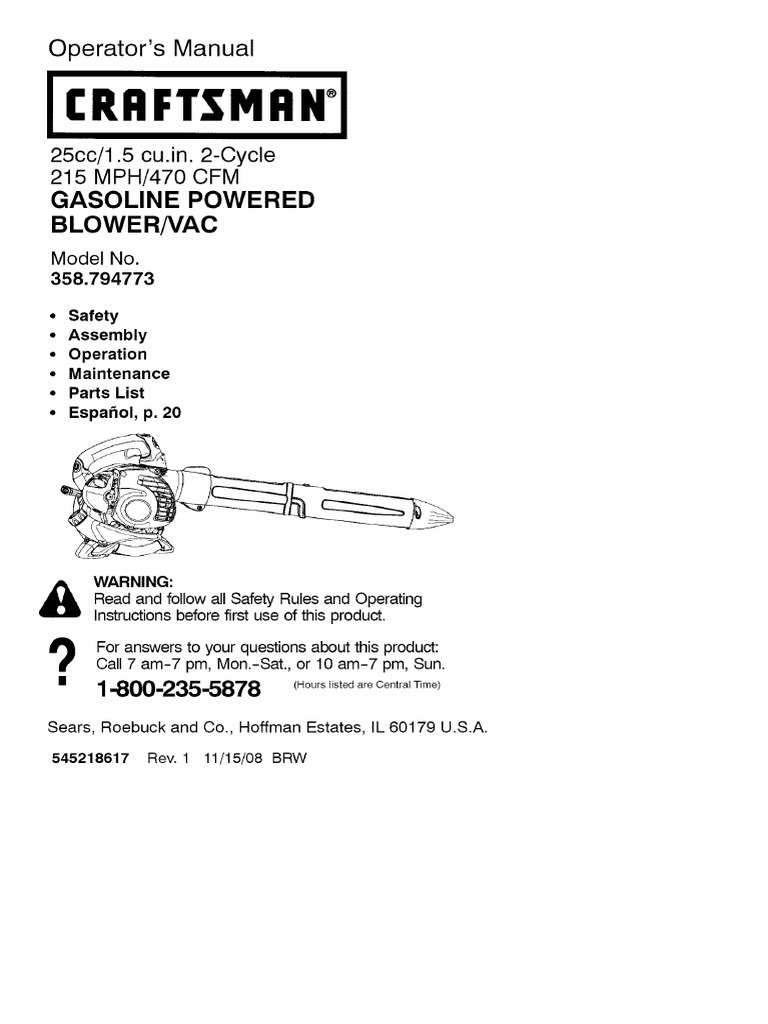 Craftsman Weed Eater 358.794773 PDF Carburetor Gasoline