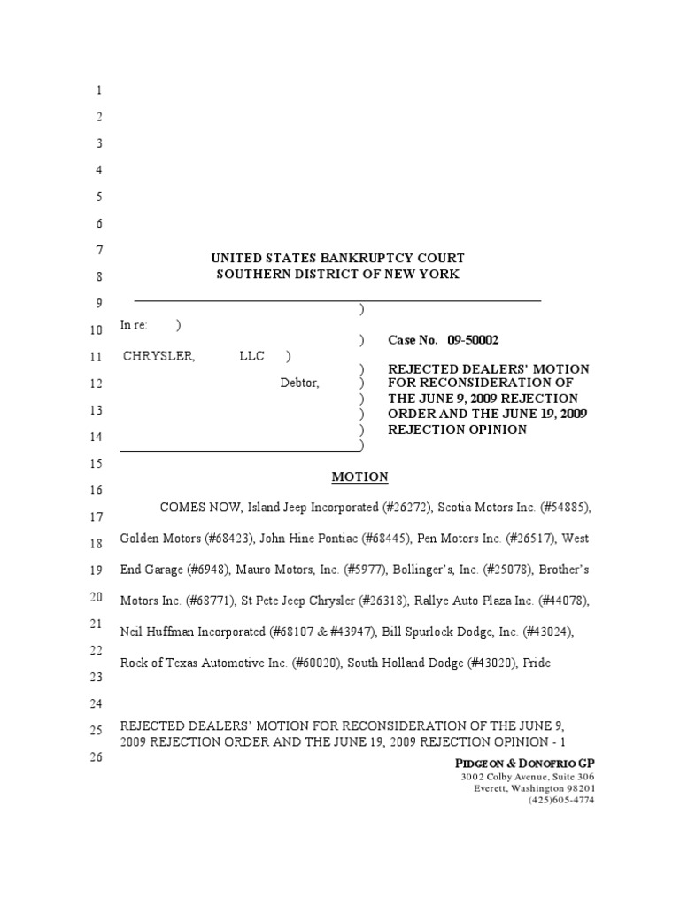 IN RE CHRYSLER, LLC, et al. 6132 Omnibus Motion to Reconsider FRCP