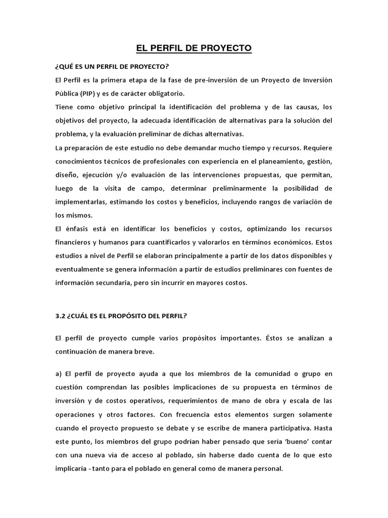 Guía del Perfil de Proyecto PIP | PDF | Beneficio (economía) | Recursos ...