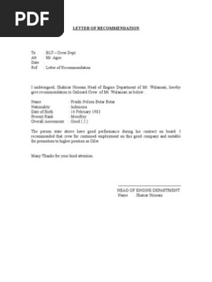 Letter of Recommendation