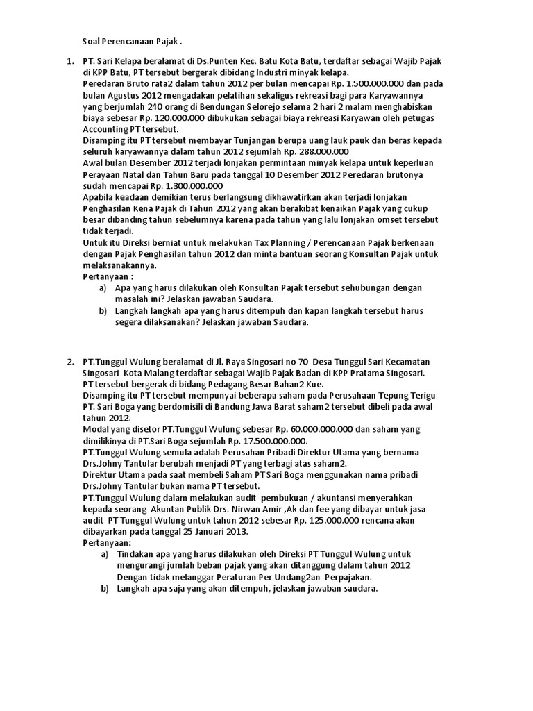 Soal Perencanaan Pajak