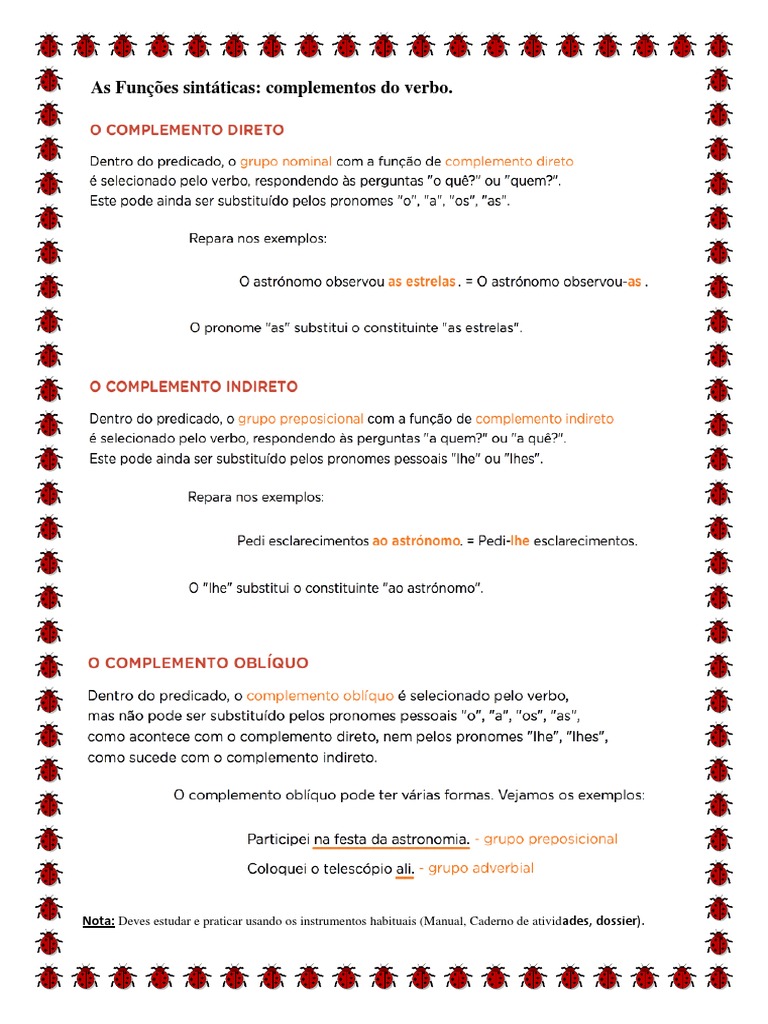 As Funções Sintáticas - Complemento Direto (CD), Complemento Indireto ...