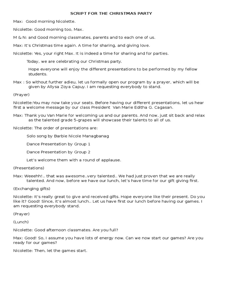 Sample Script For Hosting A Christmas Program