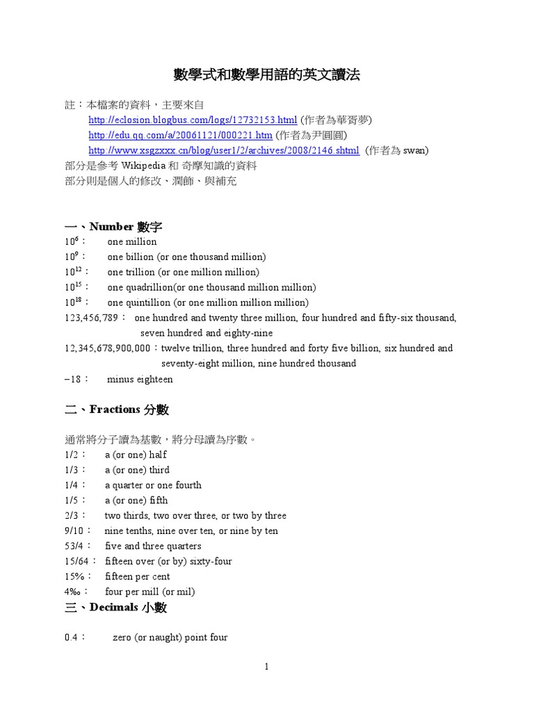 數學式和數學用語的英文讀法| PDF | Trigonometric Functions | Cartesian Coordinate System