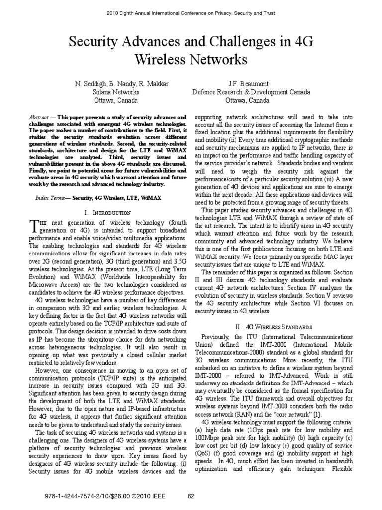 Security Advances and Challenges in 4G Wireless Networks | PDF