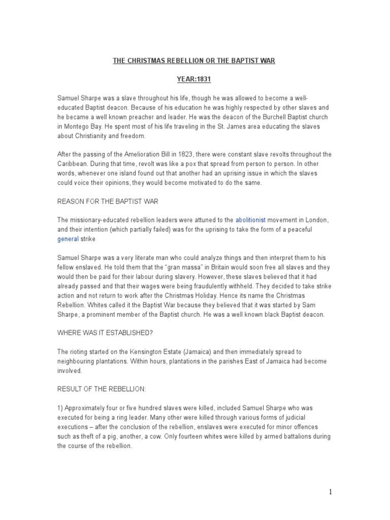 Christmas Rebellion Baptists Slavery