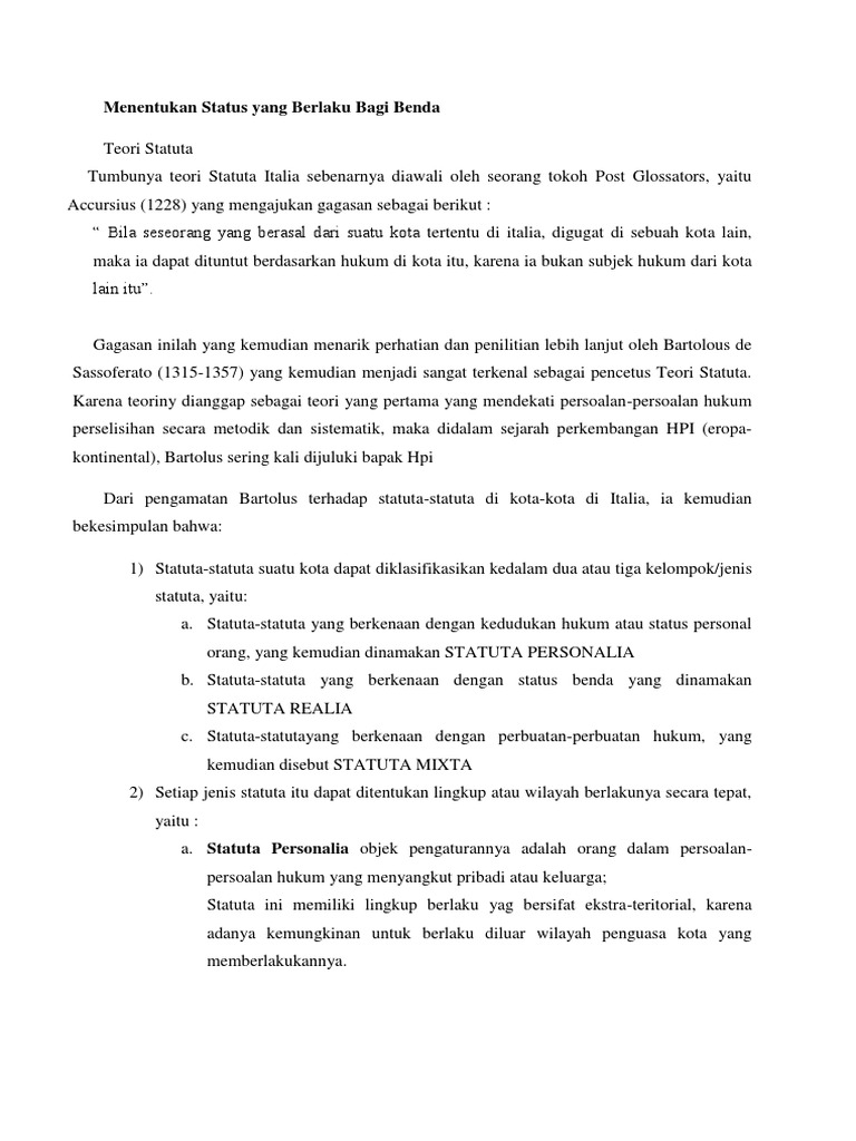 Teori Statuta dalam Hukum Internasional | PDF