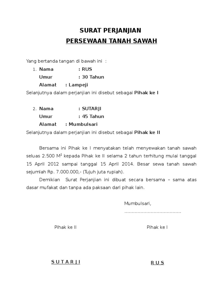 Contoh Surat Perjanjian Pdf