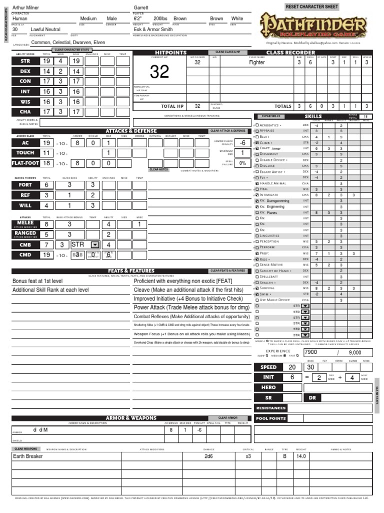 Pathfinder Character Sheet Template | PDF | History