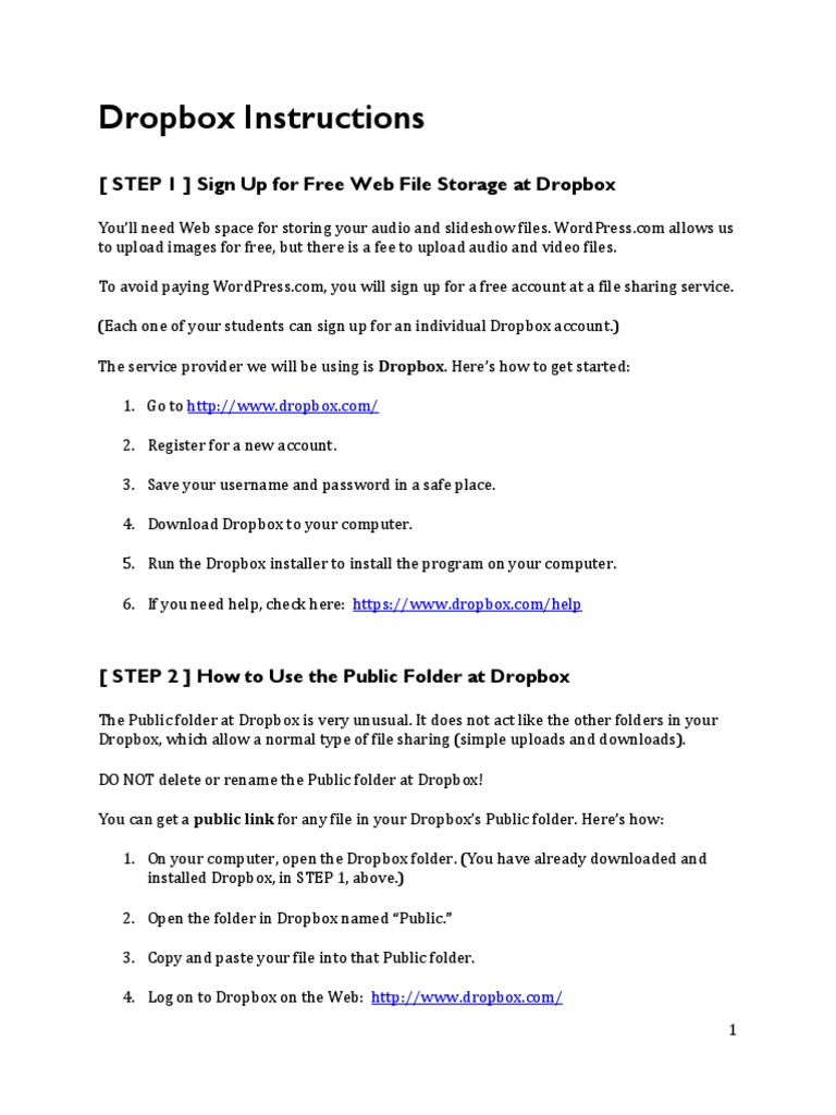 Dropbox Instructions (STEP 1) Sign Up For Free Web File Storage at