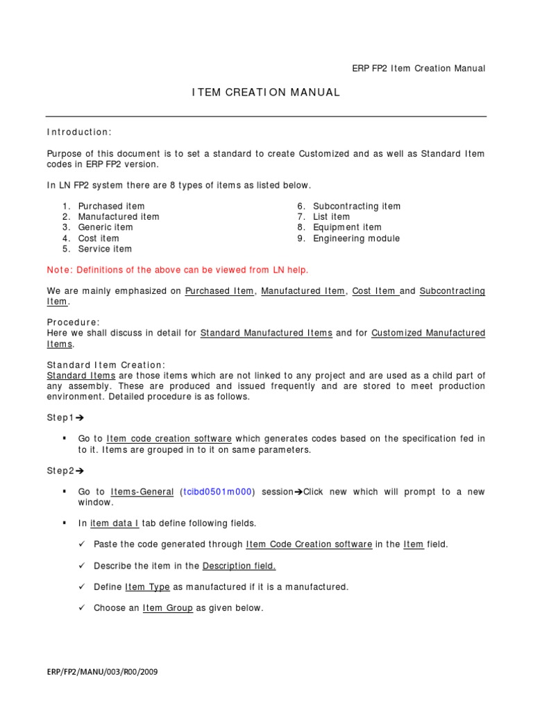 ERP FP2 Item Code Creation Guide | PDF | Enterprise Resource Planning ...