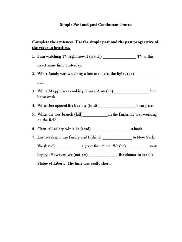 Complete The Sentences Use The Past Continuous