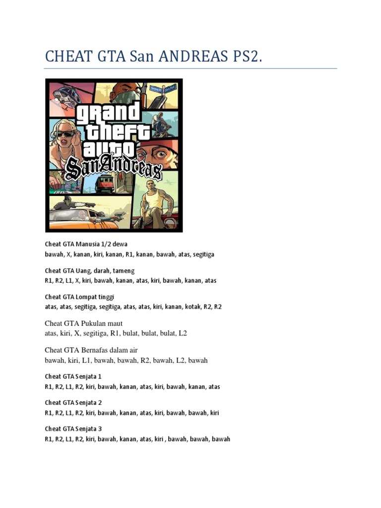 CHEAT GTA San ANDREAS PS2 | PDF