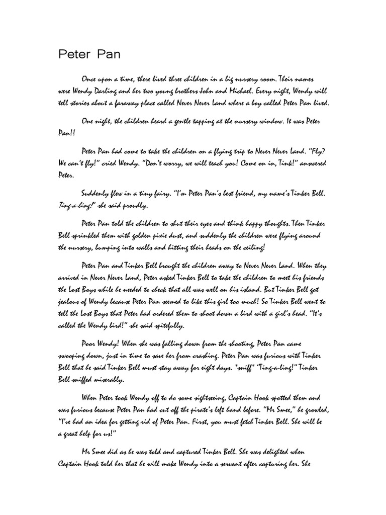 Peter Pan Pdf Peter Pan Wendy Darling