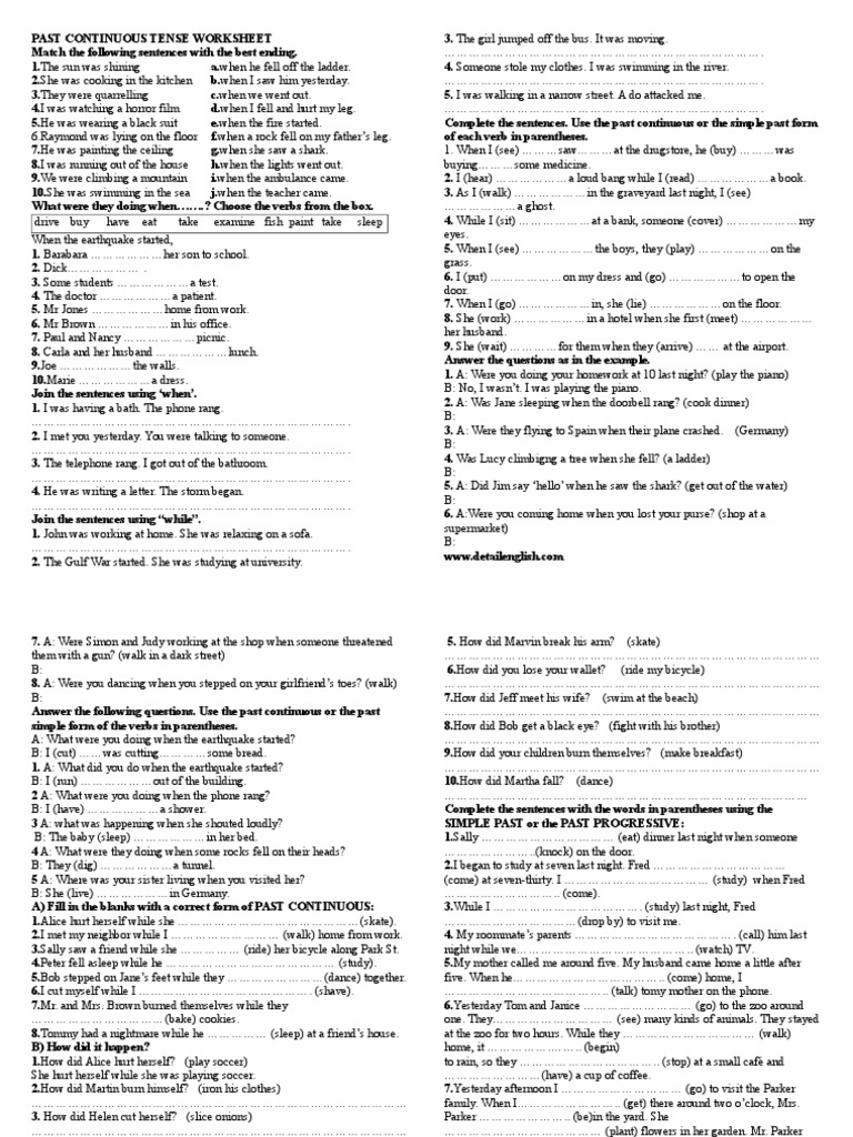 Past Continuous Tense Worksheet | PDF
