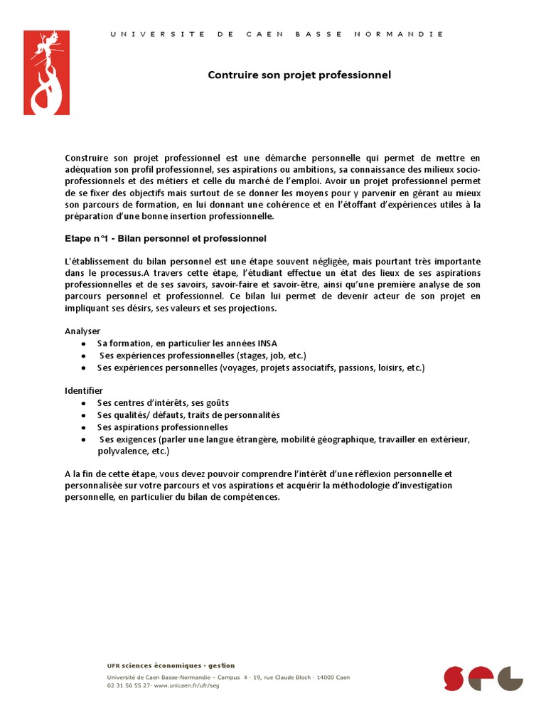 Construire Son Projet Professionnel  PDF