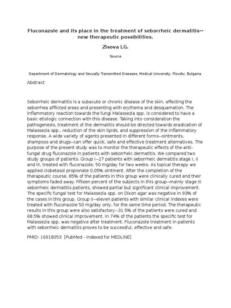 Fluconazole and Its Place in The Treatment of Seborrheic Dermatitis ...