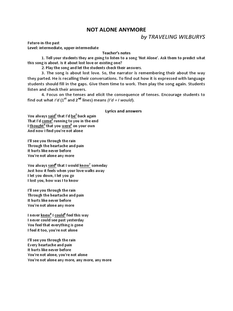 Not Alone Anymore by Traveling Wilburys PDF Entertainment (General)