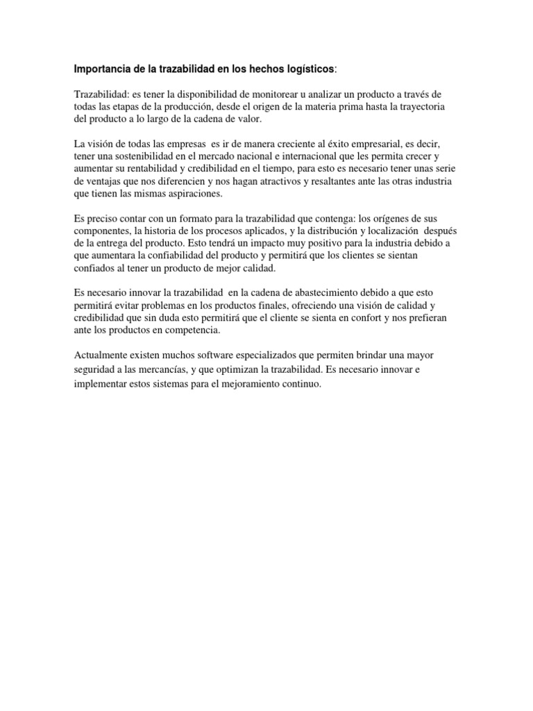 Importancia de La Trazabilidad en Los Hechos Logísticos | PDF | Negocios