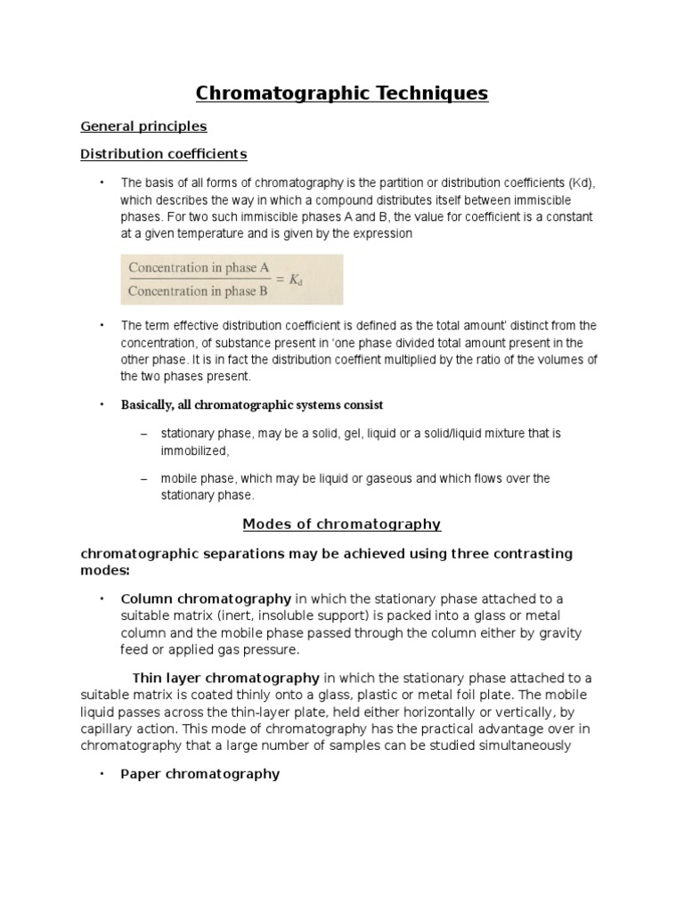 Chromatographic Techniques WORD PDF Elution Chromatography