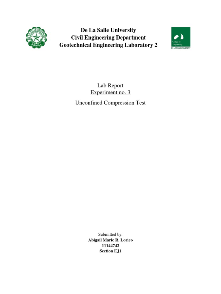 DLSU-CE-Geotech Lab 2 Unconfined Compression Test Report | PDF | Soil ...