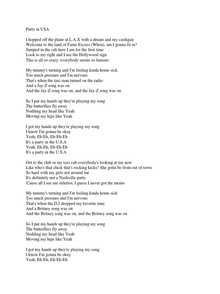 Party In Usa Pdf Songs Pop Music