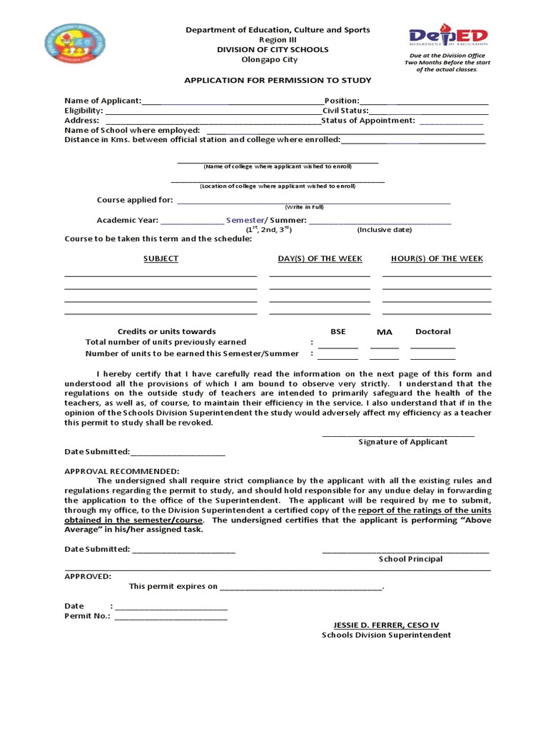 Permit to Study Application Guidelines | PDF