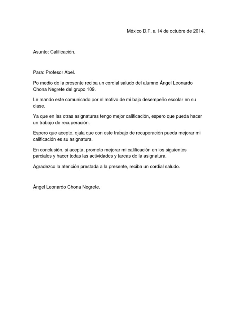 Carta de Exposicion de Motivos