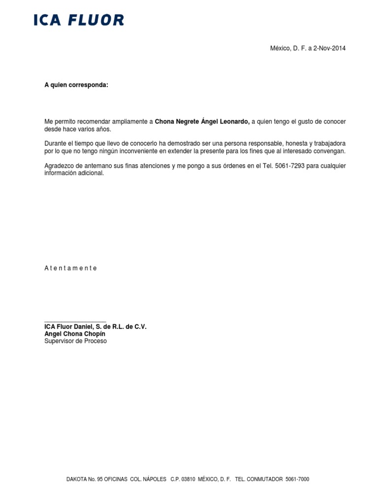 Carta de Recomendacion Membretada