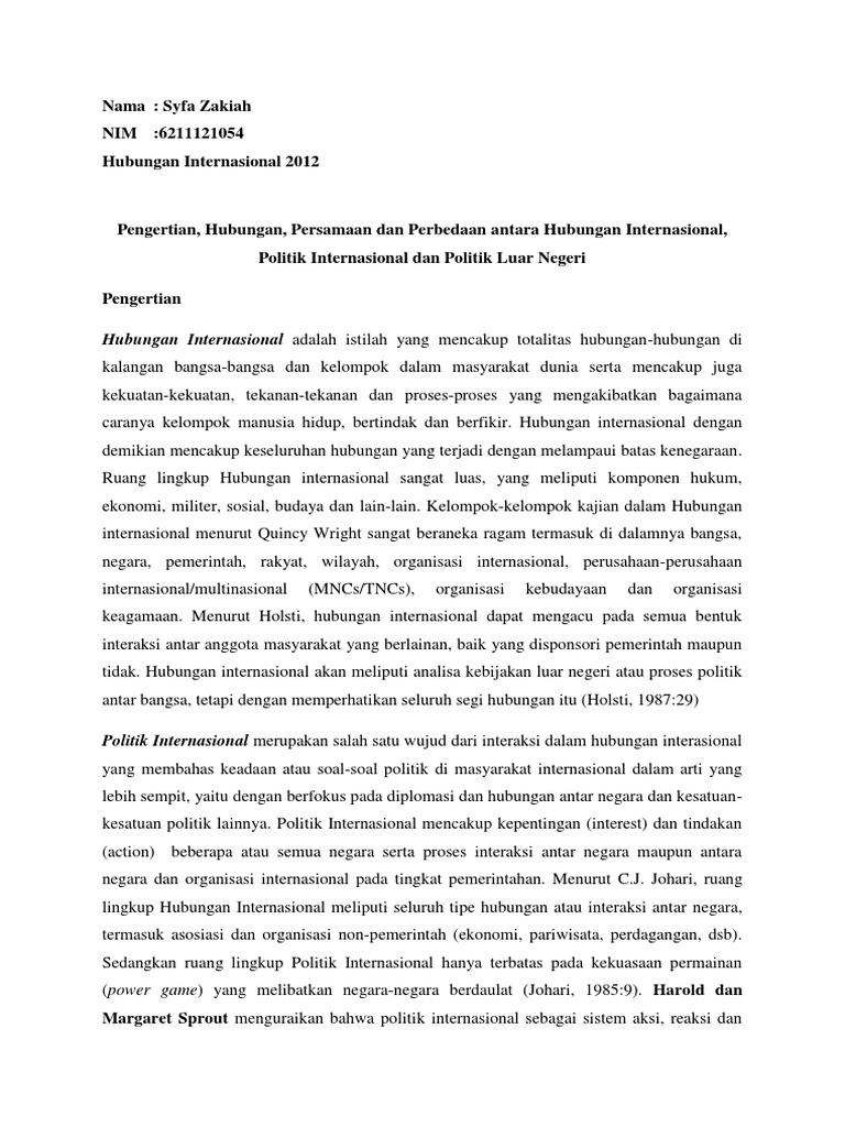 Pengertian Hubungan Persamaan Dan Perbedaan Antara Hubungan Internasional Politik Internasional Dan Politik Luar Negeri