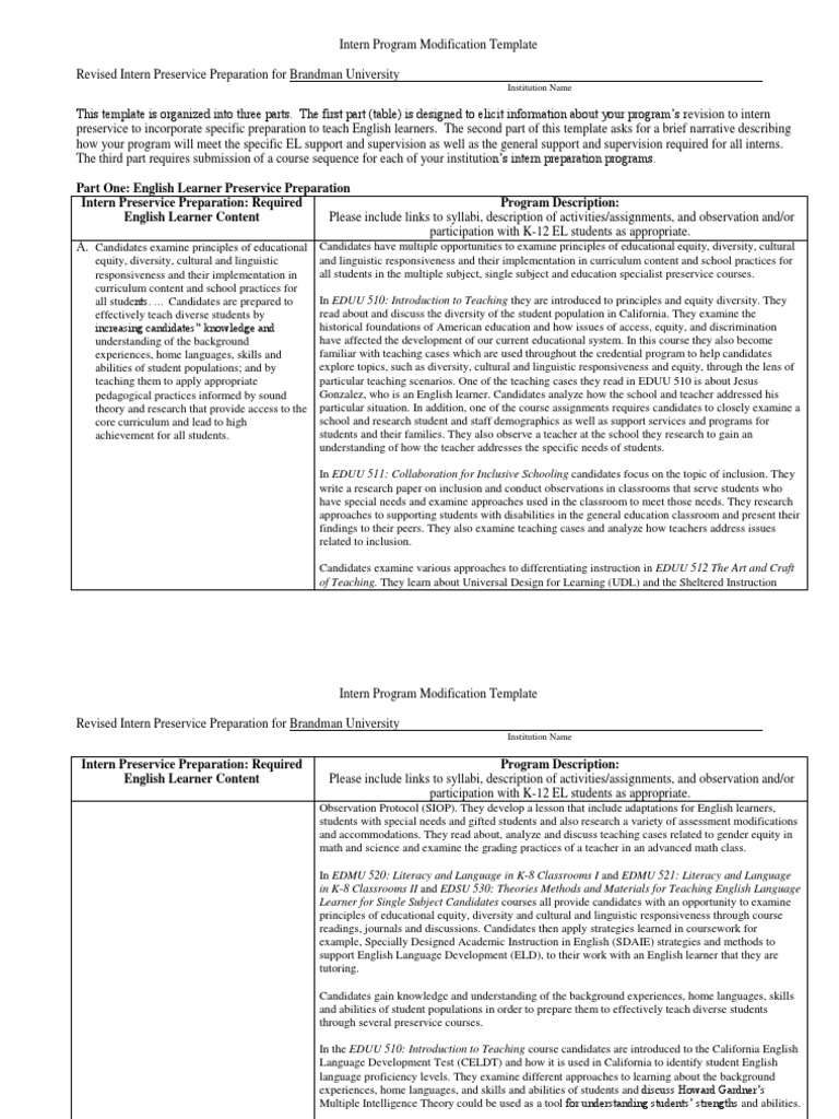 Intern Program Modification Template | PDF | Educational Assessment ...