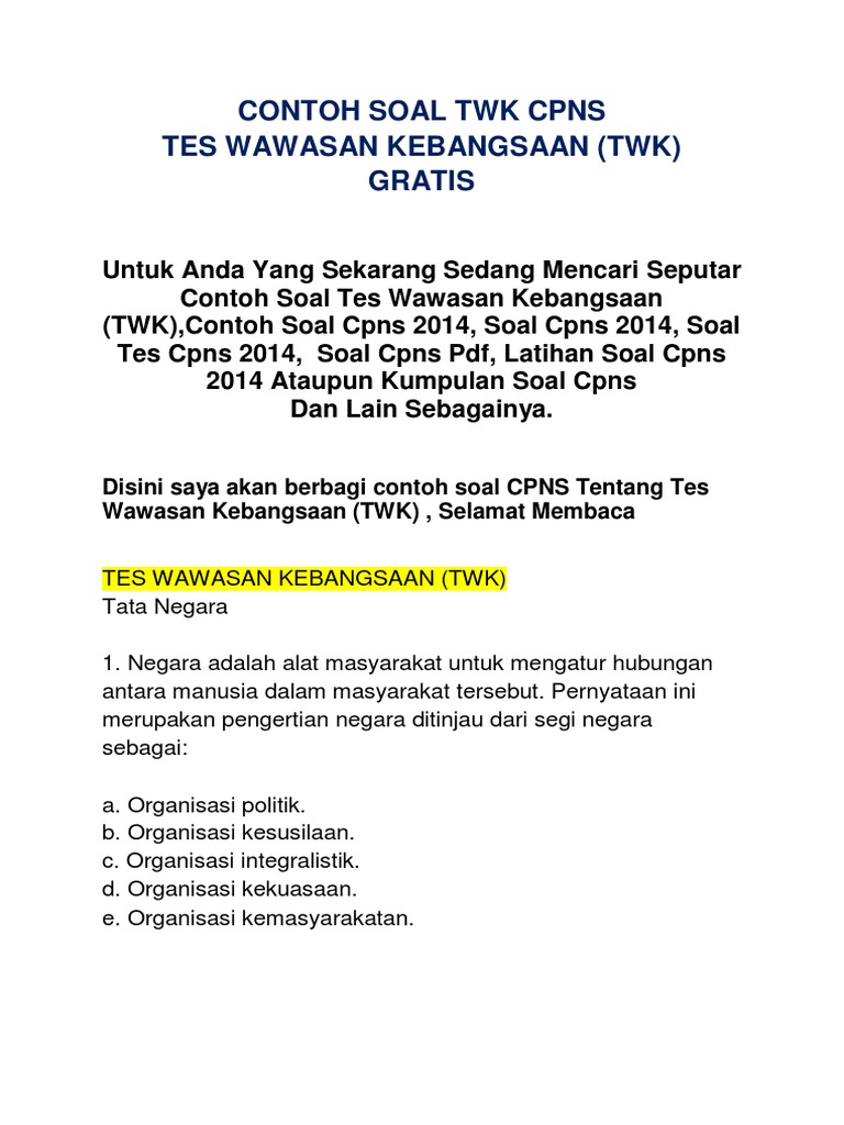 Contoh Soal Cpns - CPNS Soal Latihan