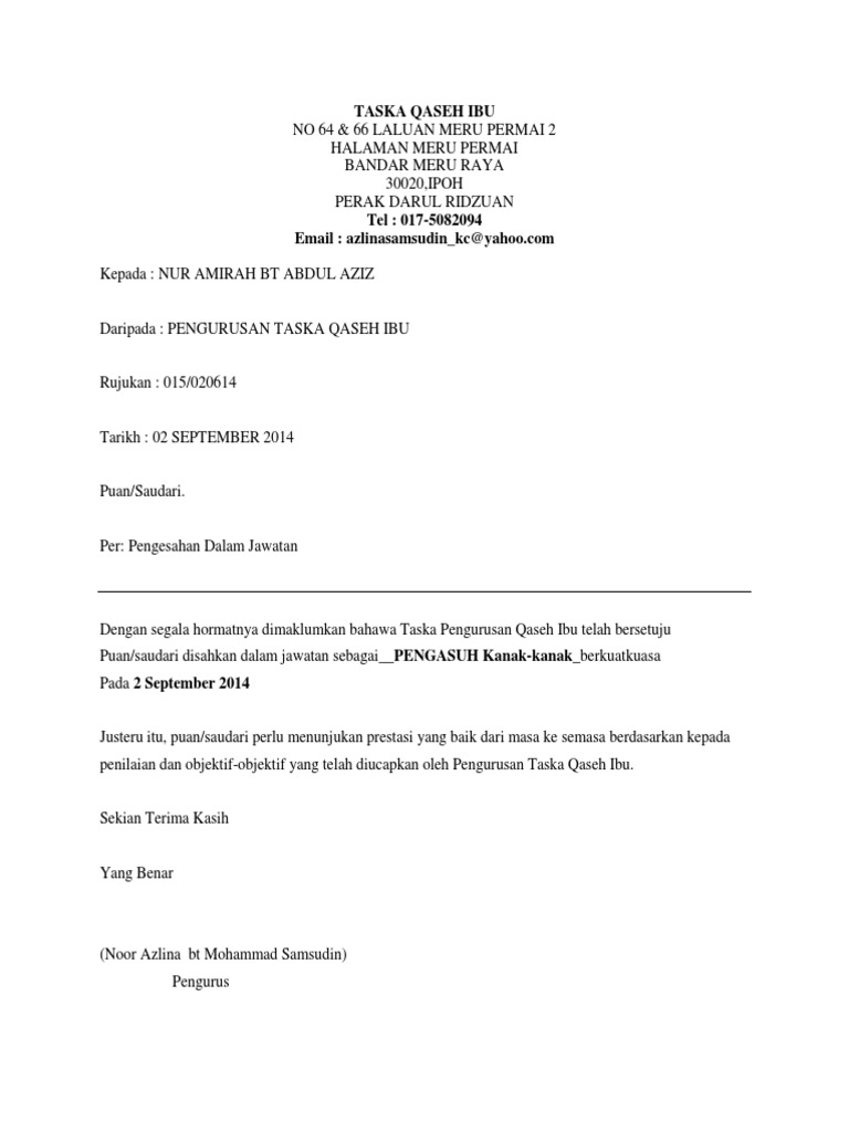 Taska Qaseh Ibu Surat Perjanjian Pekerja Pdf