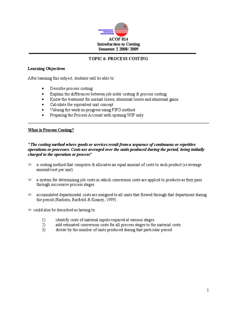 Topic 6 Process Costing Download Free Pdf Cost Of Goods Sold