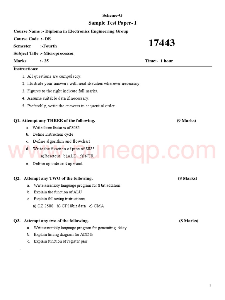 Microprocessor Sample Test Papers DE | PDF | Subroutine | Input/Output