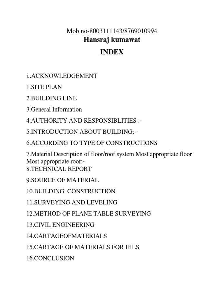 Civil Engineering Index Plan | PDF | Science & Mathematics | Technology ...