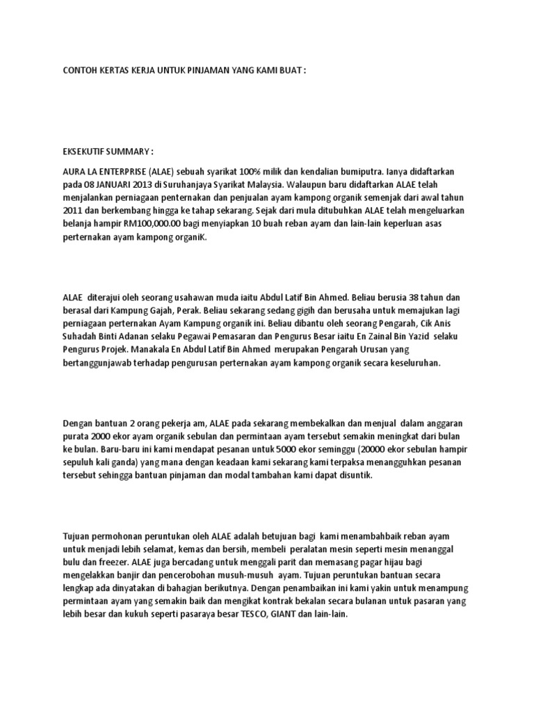Contoh Kertas Kerja Untuk Pinjaman Yang Kami Buat Pdf